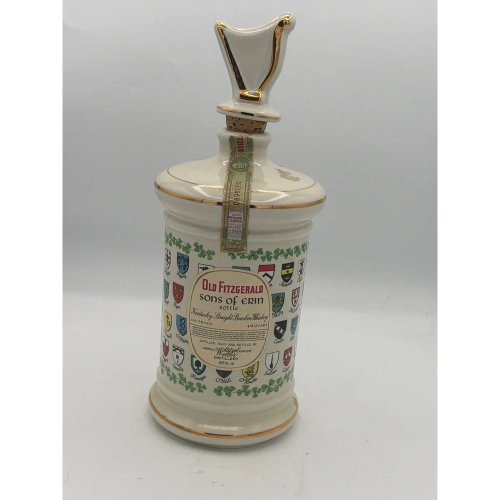 1969 Old Fitzgerald Emerald Isle Decanter Stitzel-Weller Ireland Harp Stopper